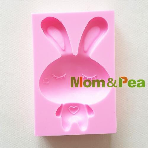 Mom&Pea 1335 Free Shipping Rabbit Silicone Mold Cake Decoration Fondant Cake 3D Mold Food Grade