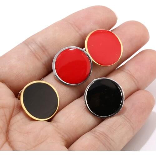 20pcs Bulk Lot Gold Silver Tone Stainless Steel Hypoallergenic Earrings Findings Red Enamel Curved Round Earring Posts with loop