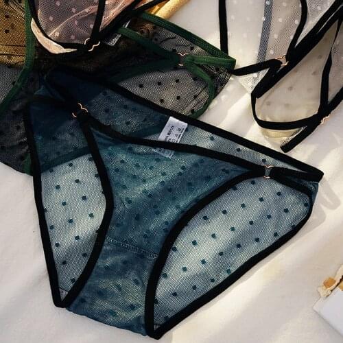 2021 Sexy Transparent Polka Dot Lace Panties Black Side Underwear Antibacterial Cotton Crotch Briefs Lingerie Women 3/5PCS
