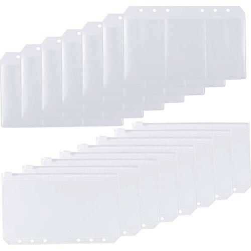 30Pcs Zipper Binder Pockets A6 6-Hole Bussiness Card Sleeves Pages Cash Envelopes Pouch Loose Leaf Bags Binder Planner