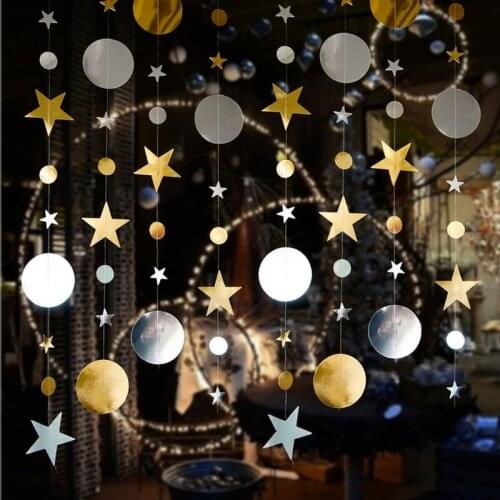 4m Golden Satrs Paper Garland Ramadan Eid Mubarak Decor Ornament Wedding Decoration Birthday Anniversaire Event Party Supplies