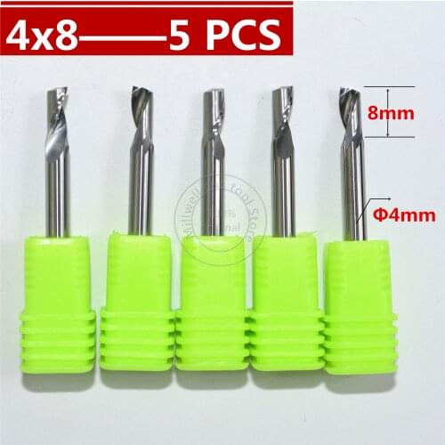 4mm*8mm,5PCS,Free shipping CNC router bit,solid carbide Aluminum milling cutter,Class-A 1 flute end mill,PVC,Acrylic,aluminum