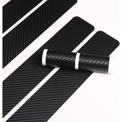 4PCS Car Door Sill Protector 3D Carbon Fiber Vinyl Wrap Car Rear Bumper Trim Anti-Kicked Scratch Protection Sticker Strip