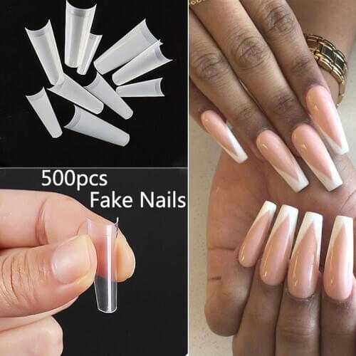 500Pcs Transparent French Coffin False Nails ABS Long Ballerina Nail Tips Half Cover Fake Nails For Extension Manicure Tools