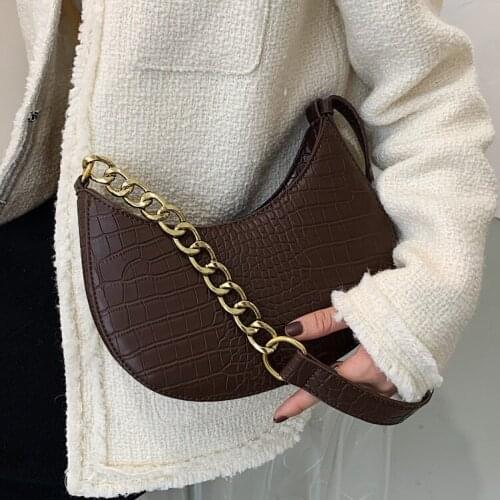 Brand Designer Crocodile Pattern Womens Shoulder Bag Fashion Chain Handbag Small Saddle Crossbody Bag