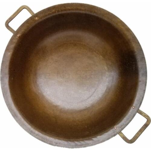 Pure Copper Frying Pan Handmade Prevent Vitiligo Yellow Copper Pan Thick Wok Cooker Diameter 38cm