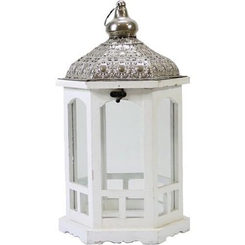 Dekorsende Wooden Lantern White 47 cm