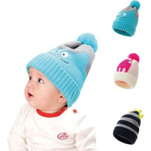Childrens Hat for 0-3years 2020 Creative Polygonal Dinosaur Warm Children Hat Knitted Baby caps 3 Colors Newborn Soft Cap