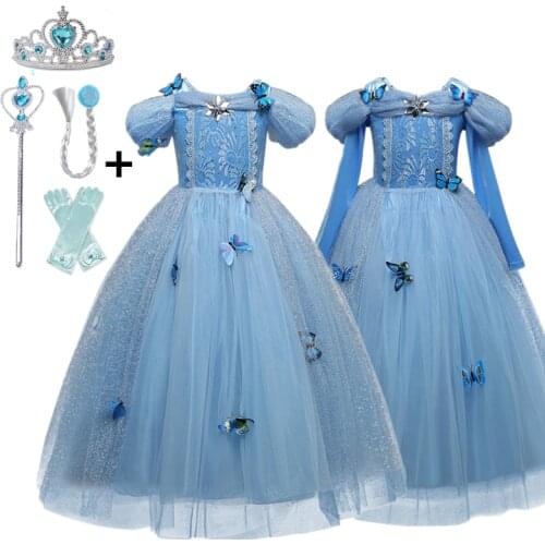 Girls Cinderella Dress For Kids Halloween Carnival Cosplay Princess Costume Children Fancy Christmas Dress Up Disfraz Clothes