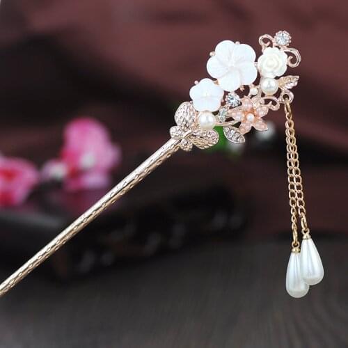 Palace Retro Style Hair Sticks Imitation Shellfish Hairpin Headdress Pan Hair Accessories Tassel Step Tassel Headwear