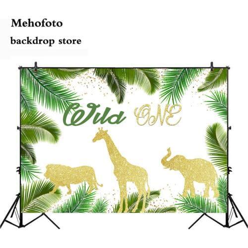 Mehofoto Wild One Jungle Safari Party Decoration Photo Backdrop Animals Photo Background Studio Giraffe lion elephant Prop