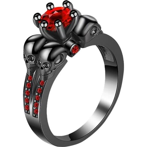 Goth Black Big Rings Women Punk Retro Red Rhinestone Nightmare Before Christmas Metal Finger Rings For Girls Gothic Jewelry Ring
