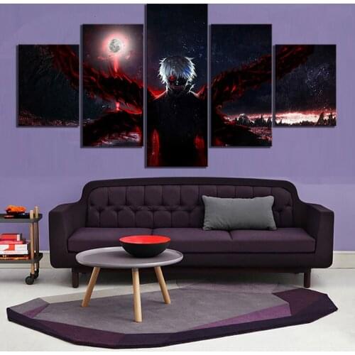 HD Print Canvas Paintings Home Decor 5 Panel Tokyo Ghoul Kanekiken Anime Wall Art Modular Pictures Modern Classic Posters Frame