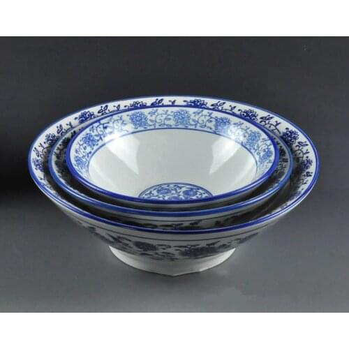 Ceramic Bowl Blue White Porcelain Bowl Ramen Bowl Trumpet Hat Bowl for Large Soup Noodle Vegetable Bowl Household Hotel 7.5inch