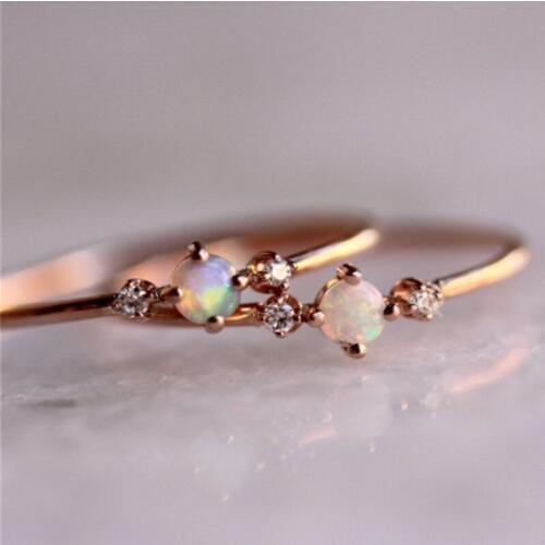 Delicate Small Fire Opal Ring Thin Rainbow Rings For Women Rose Gold Zircon anel Birthstone Rings Jewelry anelli donna Size 6-10