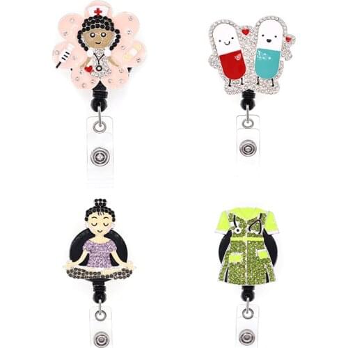 40pcs/ lot Rhinestone Medical Retractable Reel Pull For Nurse ID Card Badge Holder Doctor Accessories
