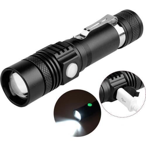 Mini Flashlight USB Charge Highlight Handy Powerful Aluminum Alloy Flashlight Power Tips Long-range Zoom Small Flashlight