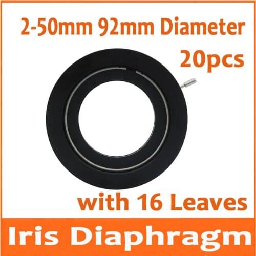 ModelC 20pc 2-50mm Amplifying Diameter Optical Iris Diaphragm Aperture Condenser 16 Blades 92mm Outter Diameter 12.2mm Thickness