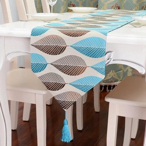 Fashion Modern Table Runner Linen Leaf Jacquard With Tassels Printed Home Decor Cushion Cover 120*32/160*32/180*32cm 1pc