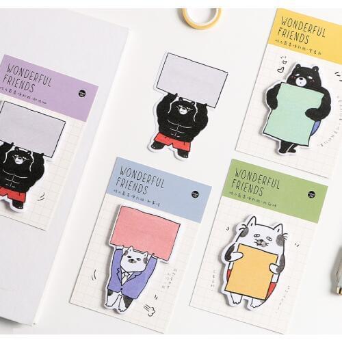4 pcs Wonderful friends sticky note set Cartoon cat bear memo pad stickers Book marker Stationery Office School supplies A6120