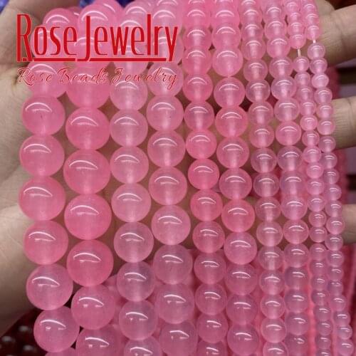 Natural Stone Pink Jades Chalcedony Beads Round Loose Beads 4 6 8 10 12 14mm For Jewelry Making DIY Bracelet Necklace 15" Strand