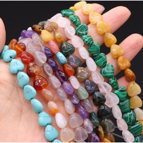 Natural Stone Heart Beads Malachite Agates Crystal Bead Tiger Eye Loose Spacer Beads for DIY Necklace Bracelet Jewelry Making