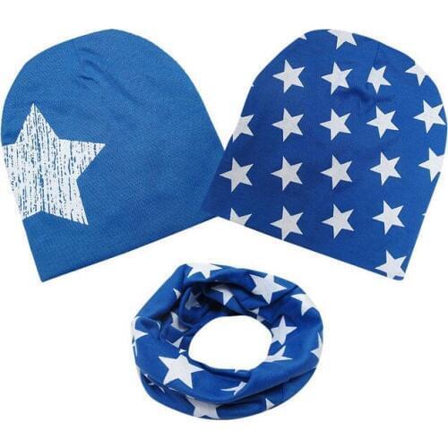 Baby Boys Girls 2pcs Hat + 1pc Scarf Set Cotton Baby Cap Autumn Winter Kids Hats Star Print Children Warm Baby Beanies Head Caps