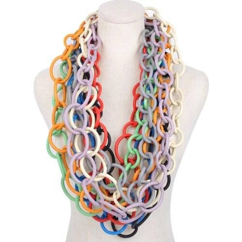 Multicolor Big Circle Pendant Necklaces Women Hyperbole Elasticity Rubber Long Necklace Trendy Sweater Chain Jewelry Accessories