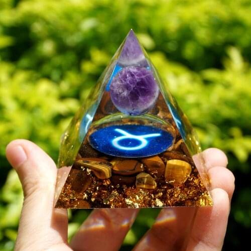 Handmade Orgonite Pyramid 60mm Tiger Eye Amethyst Sphere Natural Cristal Stone Orgone Reiki Energy Healing Meditation Orgone
