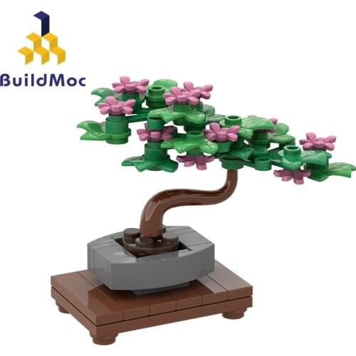 BuildMoc City Buildings Tiny Bonsai Tree Creator Expert Building Blocks MOC City Street Blocks Bricks Toys For Children