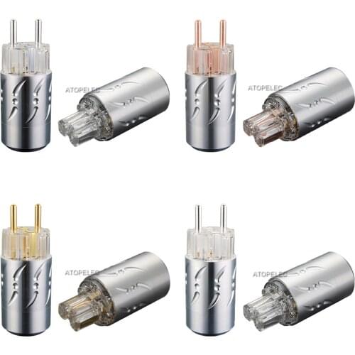 VIBORG Clear Aluminum Shell 99.998% Pure Red Copper Schuko EU Male Power Plug + IEC Female Connector Silver/Gold/Rhodium Plated