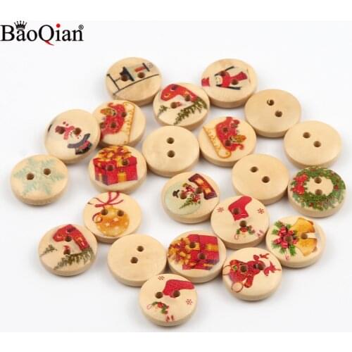 50Pcs 15mm Mixed Christmas Painted Round Wooden Sewing Buttons For Crafts Kids Clothing Decoration Scrapbooking DIY Supplies