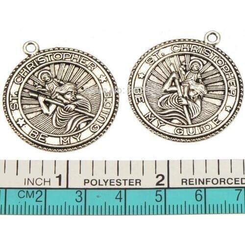 DIY Charms Bracelets Necklaces Dangle Round Religious Angel St Christopher Antique Silver Metal Jewelry Findings 34*30*2mm 15pcs