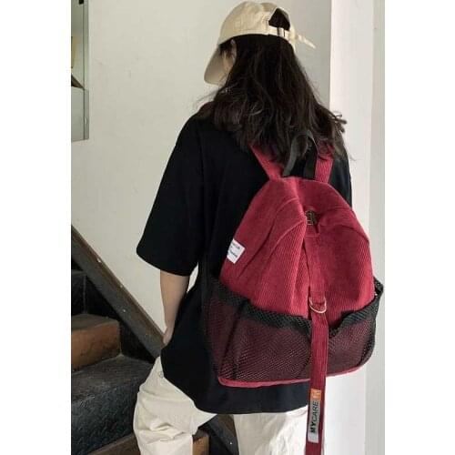School Korean Simple Backpack Corduroy Womens Students Fashion Backpacks For Girls Solid Female Bags Large Capacity Schoolbag