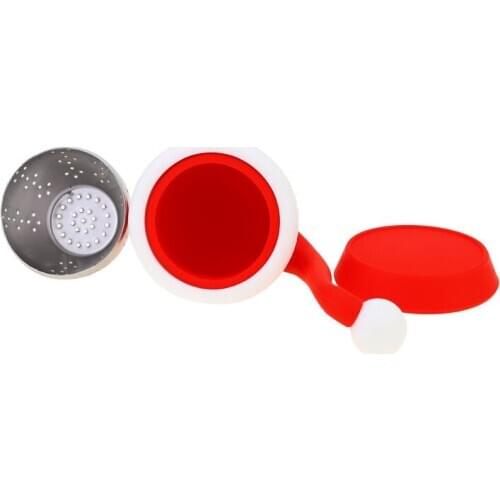 Tea Infuser with Santa Hat Strainer and Steel Ball Food Grade Silicone Tea Bags Filters Creative Design Christmas Gifts