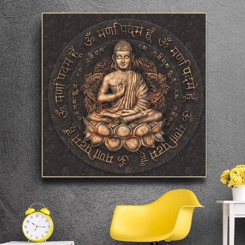 Modern Religious Brown Buddha Statue Vintage Canvas Paintings on The Wall Posters and Prints Wall Art Picture for Living Room