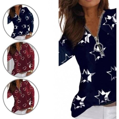 Clothes Stylish Zipper V-Neck Fall Tee Shirt Soft Tee Shirt Floral Print Streetwear