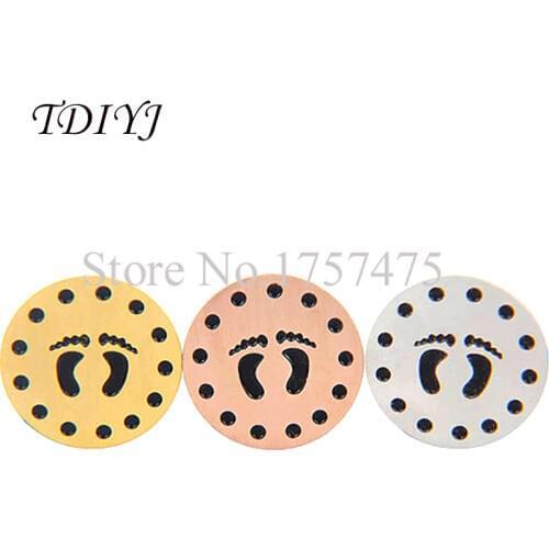 TDIYJ Fashion (20 pieces/lot) 21mm Assorted Stainless Steel Locket Plates Baby Feet for Glass Charms Locket as Gifts for Women