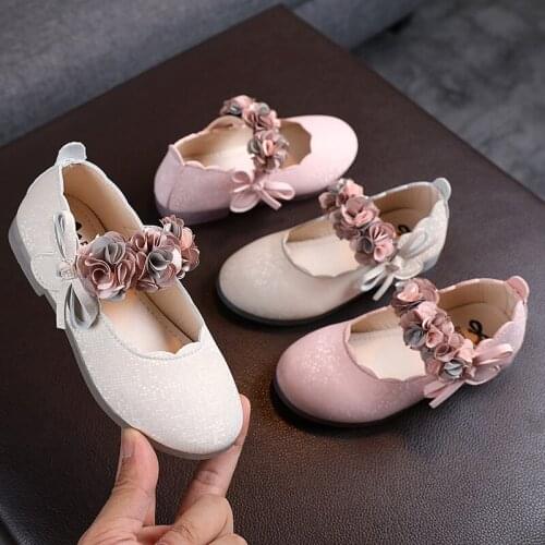 Children Toddlers Girls Shoes Kids Flats Shoes Princess with Flowers Bow-knot Soft for Evening Party Leather Shoes for Autumn
