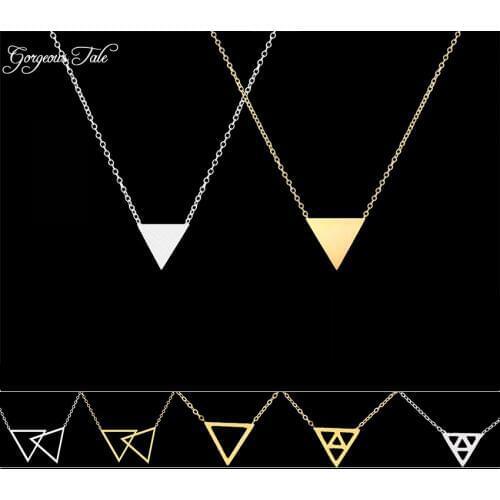 GORGEOUS TALE Fashion Geometric Pendant Gold Color Statement Necklace For Women Stainless Steel Chains Punk Triangle Jewelry Gif