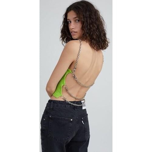 Spring Green Fashion Tank Top Women Knitting Sleeveless Backless Sexy Slim Clothing Lady Solid Crop Top 2021 New