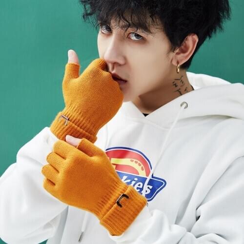 Knitted Wool Half-finger Gloves for Men Women Autumn Winter Outdoor Sports Windproof and Warm Fashion Korean Cold-proof Gloves