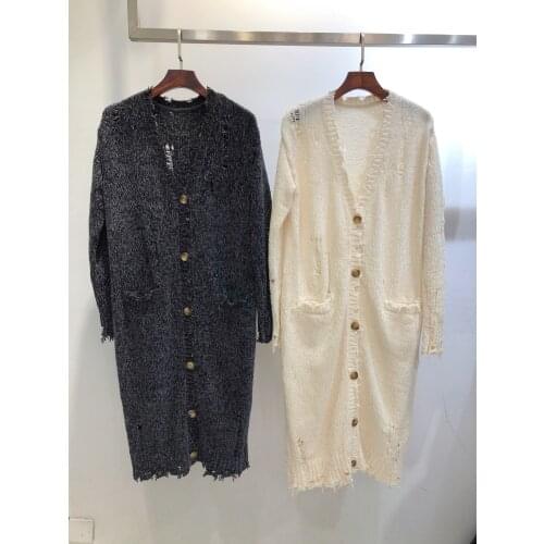 New ladies fashion 2021 long-sleeved sexy casual solid color hook hole knitted cardigan 0120