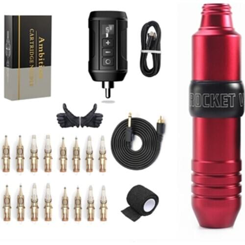 High Quality Rocket-V3 Rotary Tattoo Machine Pen Swiss Motor With 1800mA/h Wireless Power Cartridge Needle Kit Free Shipping