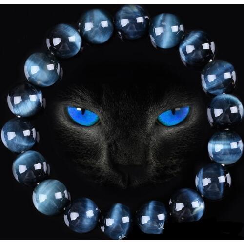 High Quality Blue Tiger Eye Buddha Bracelets Natural Stone Round Beads Elasticity Rope Men Women Bracelet