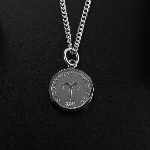 Stainless Steel Pendant Necklaces for Women Vintage Twelve Constellations Statement Link Chain Unisex Kpop Jewelry collana Gift