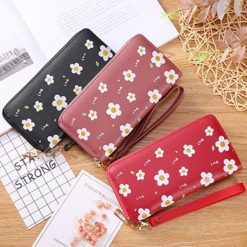 Flower Print Women Long Wallets PU Leather Mobile Phone Clutch Zipper Card Holder Fashion Large-Capacity Female Girls Purse
