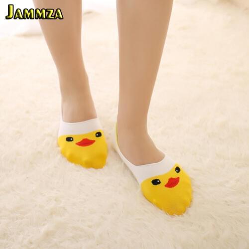 Women Cute Korea Fashion Socks Animal Cartoon Sock Slippers Kawaii Little Yellow Duck Invisible Silica Gel Smart Cotton Pink Sox