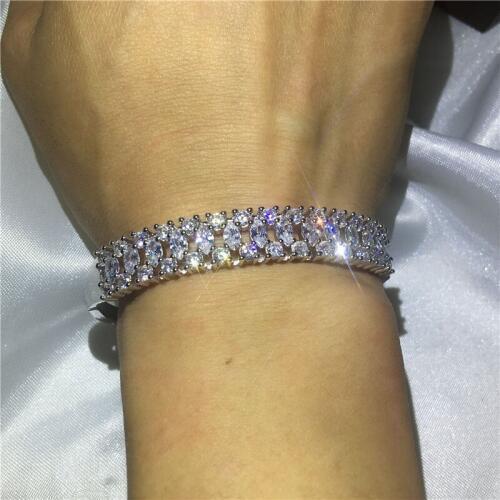 Lovers Promise Bangle Pave setting 5A Zircon cz White Gold Filled Engagement Wedding Bangles Bracelets for women Bridal Jewelry