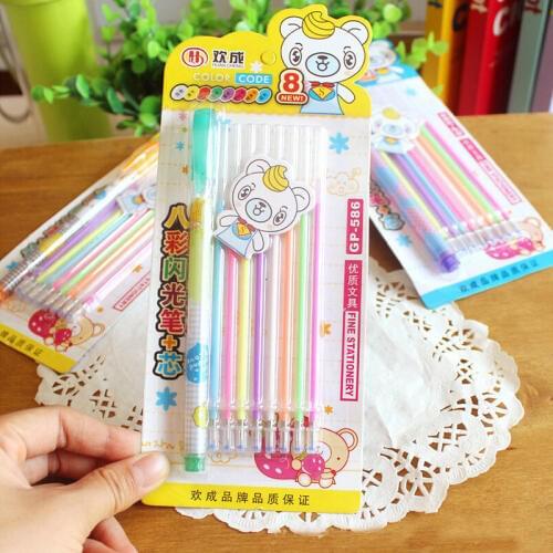 1 Pen With 8 Refill/set New Cute Colorful Gel Pen Set School Supplies Watercolor Pens School Office Stationery